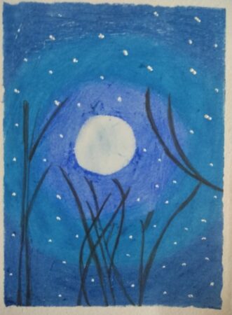 Manvi Kallare - 4yrs - Night Sky - Oil Pastel